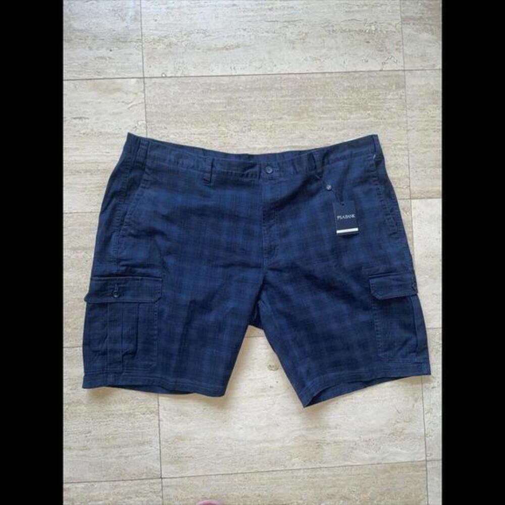 NWT Men's Jos‎ A Bank Tailored Fit Shorts Cotton Size 46 Plaid Cargo Blue